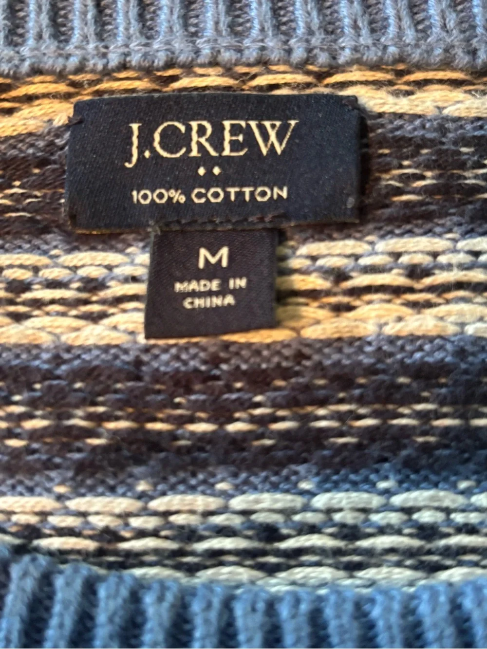 J. Crew Men's Blue and White Striped Pattern Crewneck Sweater